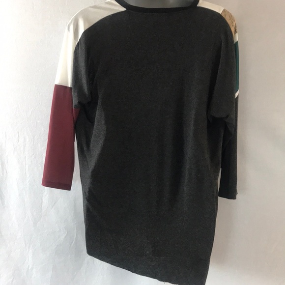 NWOT Zara Jersey Knit Abstract Mixed Media Top | Asymmetrical Hem | 3/4 Sleeve - Picture 3 of 6